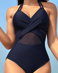 Black Crisscross Halter Neck One-Piece Swimwear