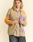 Davi & Dani Argyle V-Neck Dropped Shoulder Cardigan