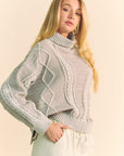 Davi & Dani Cable-Knit Turtleneck Dropped Shoulder Sweater