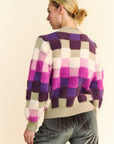 Davi & Dani Checkered Round Neck Long Sleeve Sweater