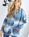 Davi & Dani Contrast Collared Neck Button Up Cardigan with Pockets