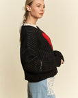 Davi & Dani Contrast Heart Dropped Shoulder Sweater