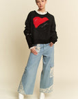 Davi & Dani Contrast Heart Dropped Shoulder Sweater