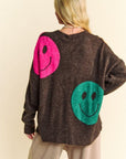 Davi & Dani Contrast Smile Round Neck Oversize Sweater