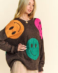 Davi & Dani Contrast Smile Round Neck Oversize Sweater