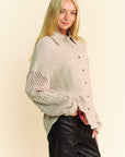 Davi & Dani Crochet Sleeve Crinkled Texture Shirt