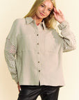 Davi & Dani Crochet Sleeve Crinkled Texture Shirt