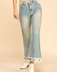 Davi & Dani Crochet Trim Flare Jeans with Pockets