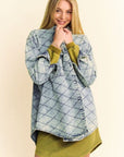 Davi & Dani Curved Hem Diamond Quilted Button Up Denim Shacket