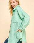 Davi & Dani Curved Hem Heathered Dropped Shoulder Shacket