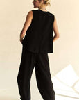 Davi & Dani Drawstring Hem Round Neck Tank and Pants Set