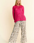 Davi & Dani Drawstring Leopard Wide Leg Pants