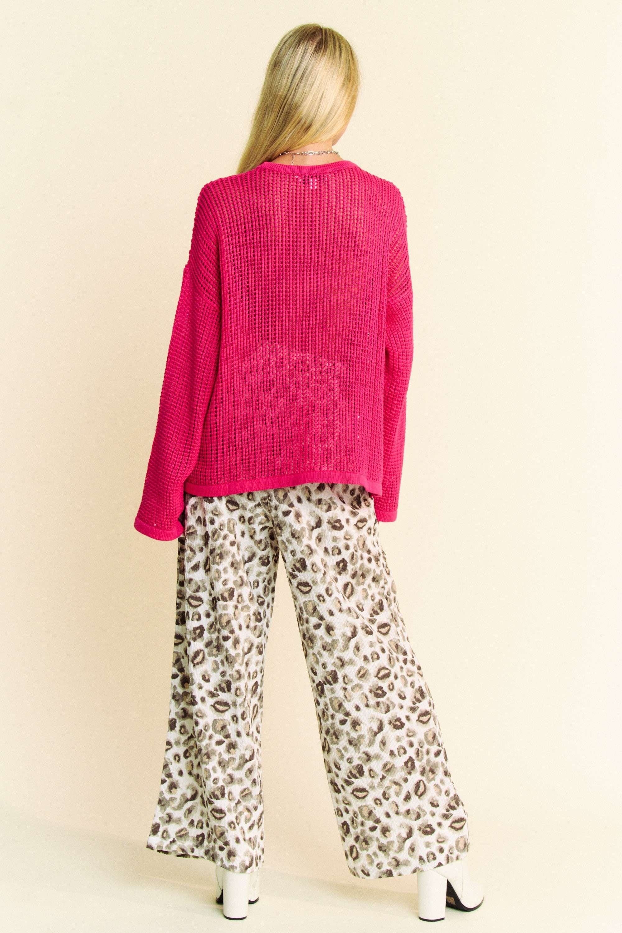 Davi &amp; Dani Drawstring Leopard Wide Leg Pants