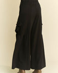 Davi & Dani Drawstring Ruched Detail Wide Leg Pants