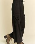 Davi & Dani Drawstring Ruched Detail Wide Leg Pants