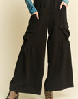 Davi & Dani Drawstring Ruched Detail Wide Leg Pants