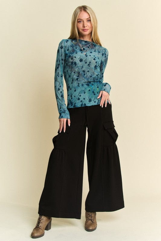 Davi &amp; Dani Drawstring Ruched Detail Wide Leg Pants