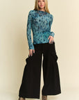 Davi & Dani Drawstring Ruched Detail Wide Leg Pants