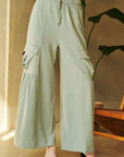 Davi & Dani Drawstring Ruched Detail Wide Leg Pants