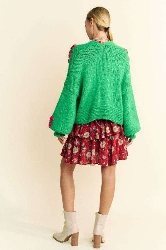 Davi &amp; Dani Floral Applique Open Front Drop Shoulder Cardigan