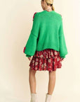 Davi & Dani Floral Applique Open Front Drop Shoulder Cardigan