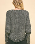 Davi & Dani Fringe Hem Overlapping Asymmetrical Crop Sweater