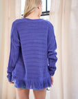 Davi & Dani Fringe V-Neck Button Up Long Sleeve Cardigan