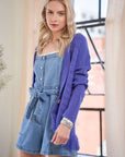 Davi & Dani Fringe V-Neck Button Up Long Sleeve Cardigan