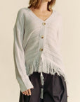 Davi & Dani Fringe V-Neck Button Up Long Sleeve Cardigan