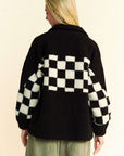 Davi & Dani Full Size Checkered Snap Down Faux Fur Jacket