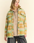 Davi & Dani High-Low Geometric Long Sleeve Shacket with Pockets