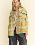 Davi & Dani High-Low Geometric Long Sleeve Shacket with Pockets