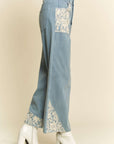 Davi & Dani Lace Applique Wide Leg Jeans