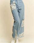 Davi & Dani Lace Applique Wide Leg Jeans