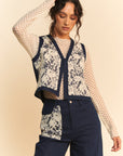 Davi & Dani Lace Patch Open Front Denim Vest