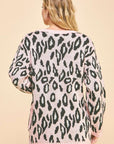 Davi & Dani Leopard Ribbon Tie Front Loose Fit Cardigan