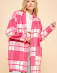 Davi & Dani Plaid Open Front Drop Shoulder Longline Coat