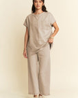 Davi & Dani Round Neck Short Sleeve Top and Pants Set