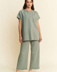 Davi & Dani Round Neck Short Sleeve Top and Pants Set