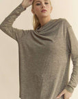 Davi & Dani Slit Mock Neck Long Sleeve Top