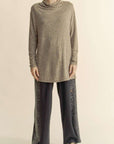 Davi & Dani Slit Mock Neck Long Sleeve Top