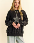 Davi & Dani Stud Star Patch Acid Washed Sweatshirt