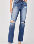 Risen Full Size Raw Hem Distressed Straight Jeans