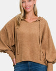 Zenana Brushed Hacci Drop Shoulder Cropped Hoodie