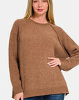 Zenana Side Slit Raglan Sleeve Sweater