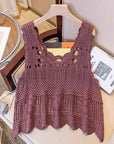 Rosy Brown Openwork Scoop Neck Tank