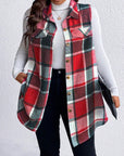 Honey Plus Size Pocketed Plaid Button Up Vest Coat