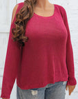 Plus Size Cold Shoulder Round Neck Sweater