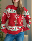 Christmas Element Round Neck Long Sleeve Sweater