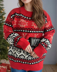 Christmas Element Round Neck Long Sleeve Sweater